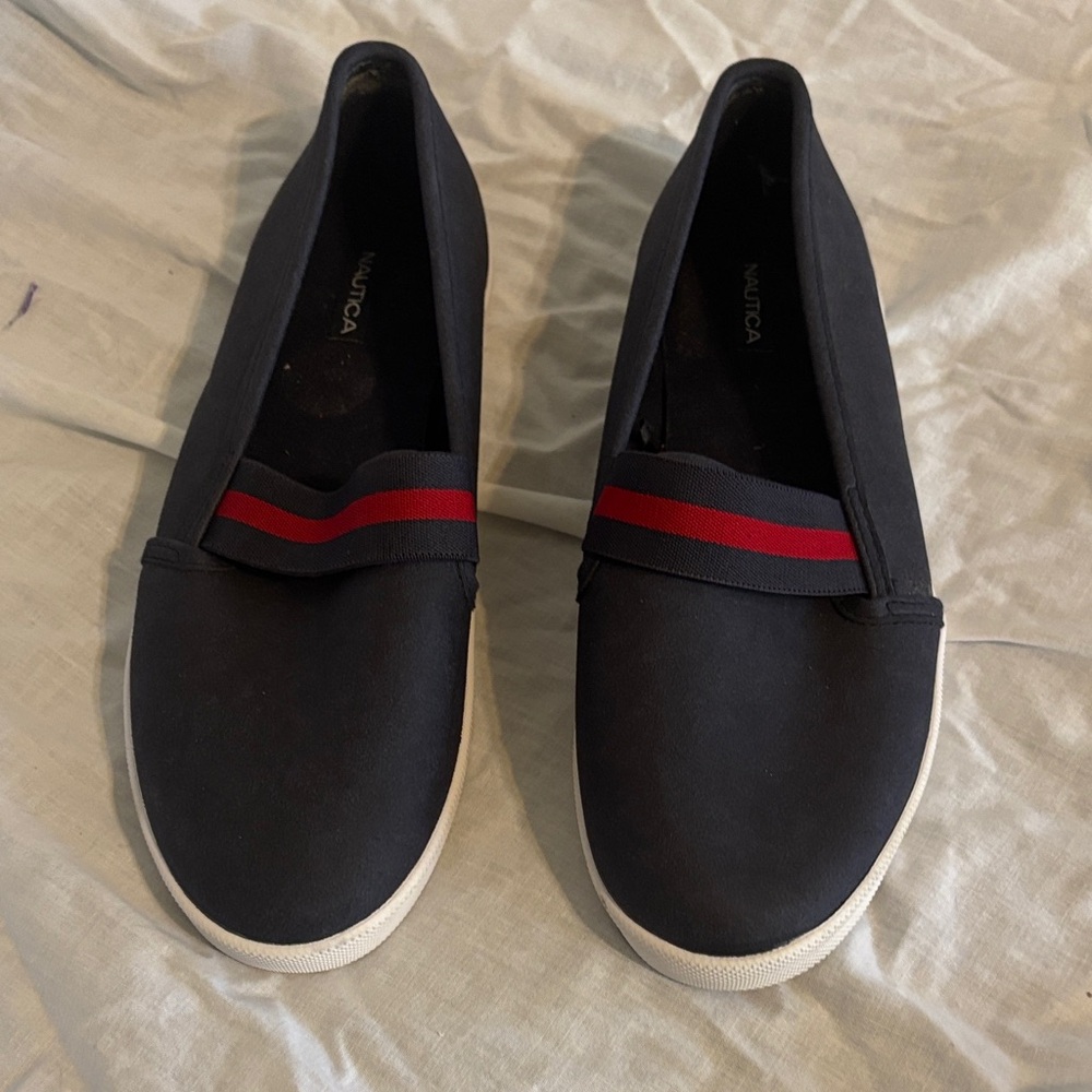 Nautica Blue Slip-Ons with Red Accent